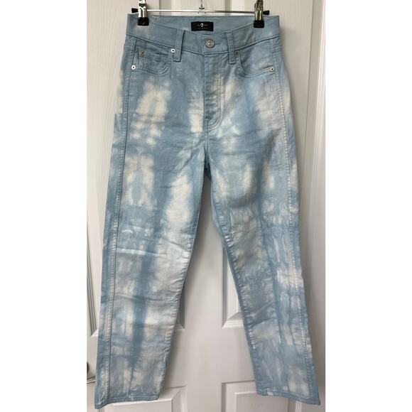 7 for all mankind Jean pants high rise cropped tie dye blue NWOT size 25 - Picture 1 of 9